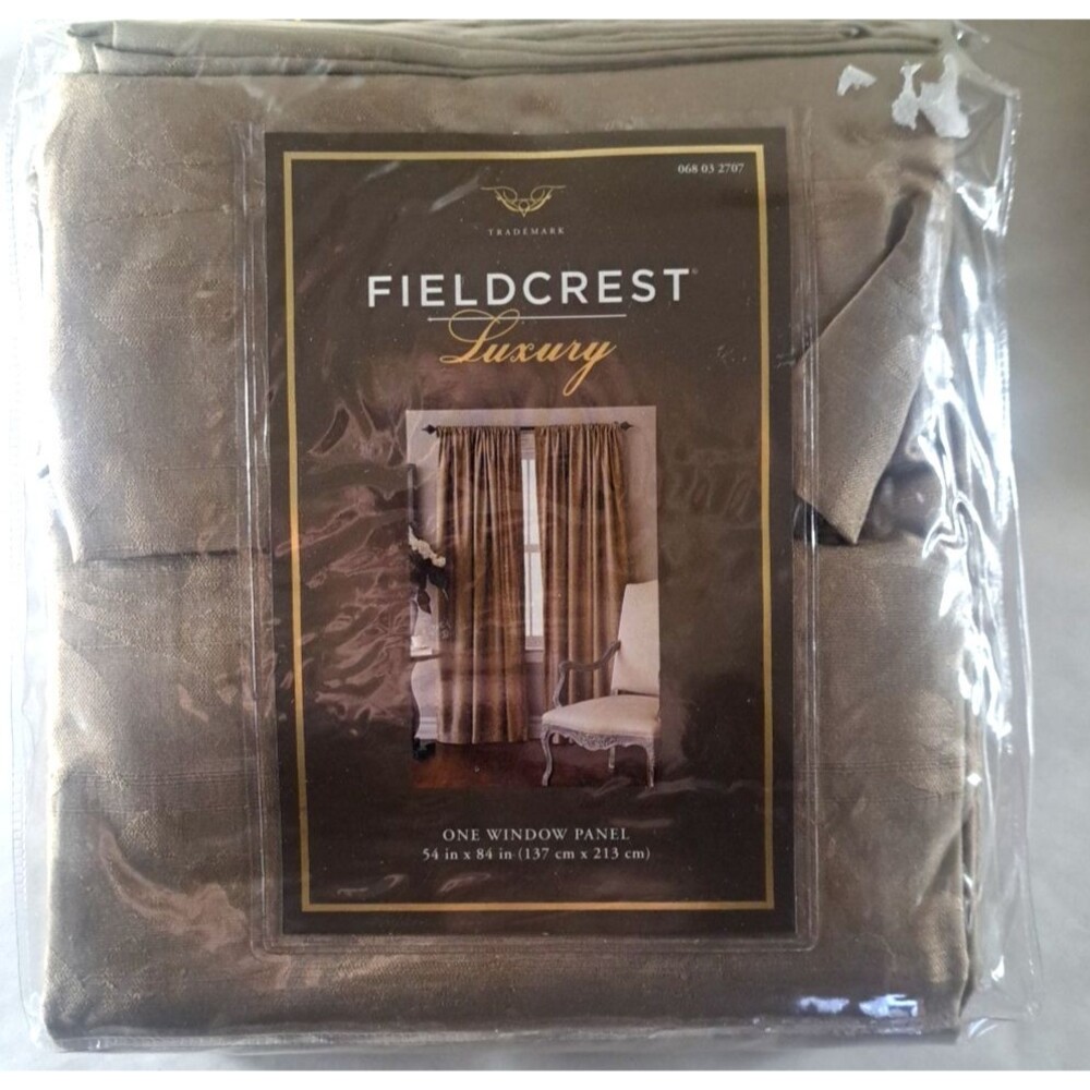 NEW Fieldcrest Luxury Curtain Panel Brown Scrollwork Vintage Silk Blend 54x84